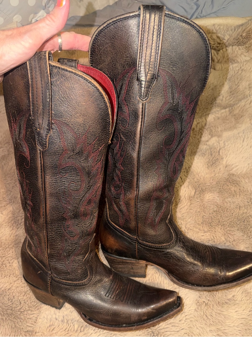 Freebird Woodland Boots with Red, Black and Silver Embroidery Brown Leather Boot